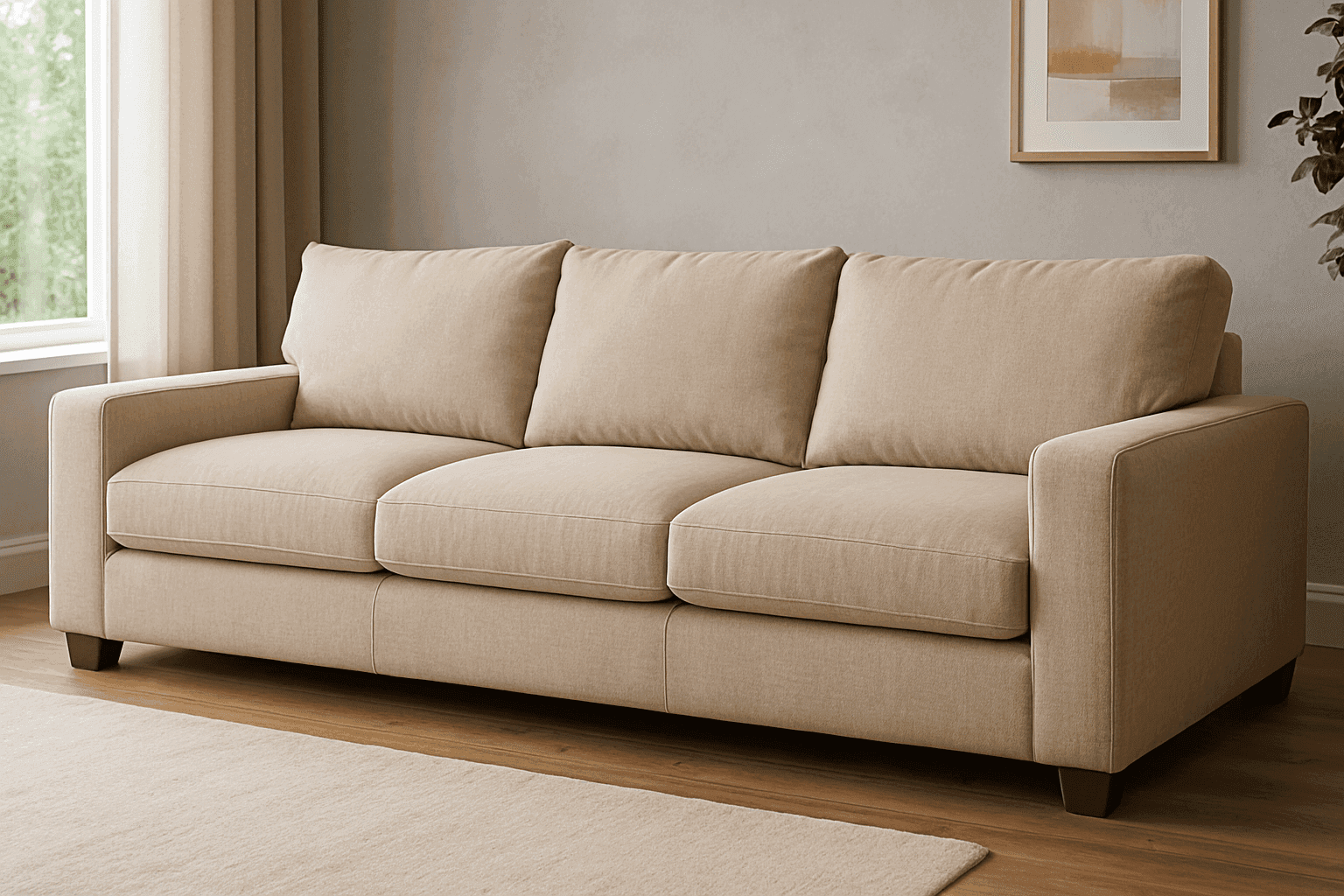 Large Beige Fabric Sofa
